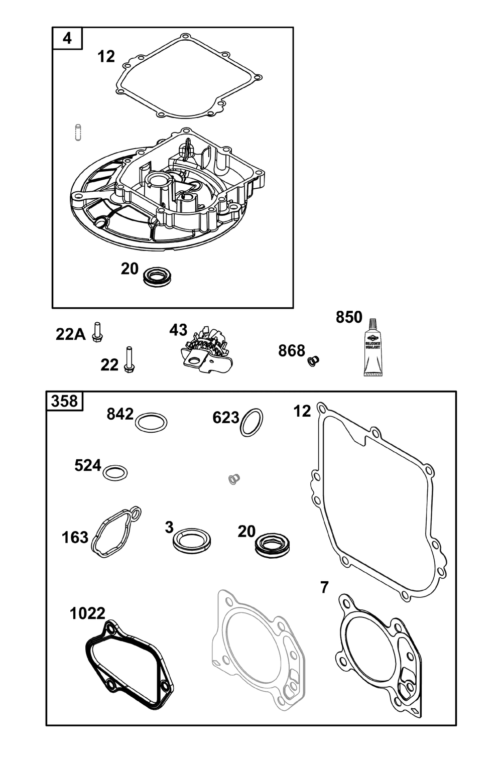 Crankcase Cover/Sump Group Diagram and Parts List for 09P902-0009-H5 020000 - 09Z999 Briggs and Stratton Engine